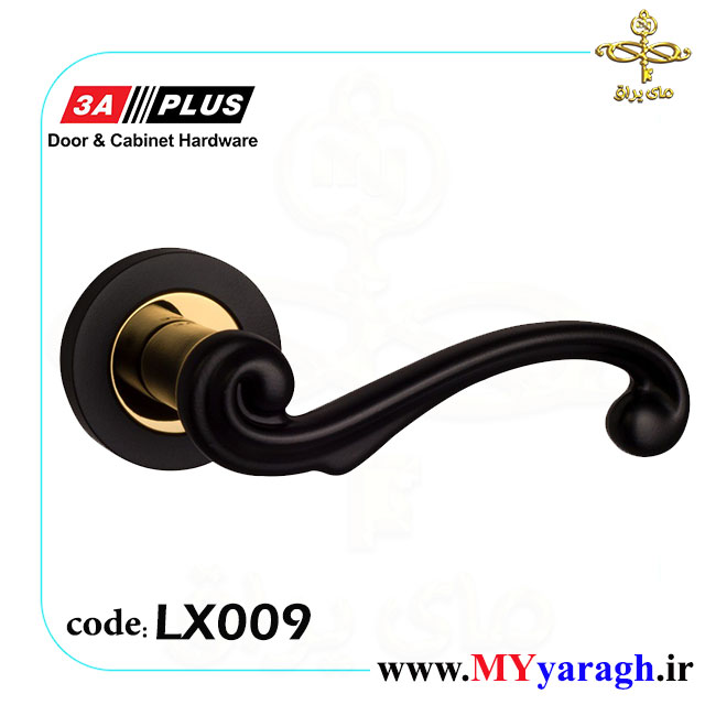 دستگیره دوتیکه درب چوبی LX009 BLACK/PVD 3A مشکی طلایی
